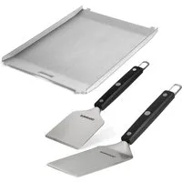 BURNHARD® Grillplatte Plancha Set Jones mit 2tlg. Grillspachtel und Grillschaber Set