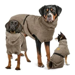 Rudelkönig Hundebademantel – schnelltrocknend & saugstark grau XL