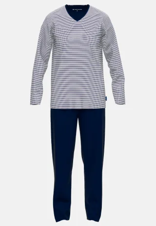 TOM TAILOR BODYWEAR - TOM TAILOR Herren Pyjama quergestreift 1er Pack blau-dunkel-ringel - Gr. - 48