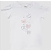 s.Oliver Kurzarmshirt T-Shirt T-Shirt mit Volantärmeln und Applikation