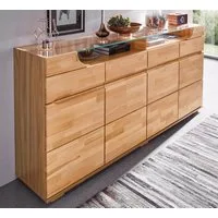 OTTO home Sideboard Vetro,200cm breit,40 cm tief,4 Schubladen Oberplatte aus Glas, Kernbuche massiv, Holzwerkstoff, 4Türen,4 Schubladen, Griffmulden
