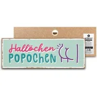 ARTFAVES Holzbild Schild mit Spruch - Hallöchen Popöchen - witzige Sprüche, Bad, Badezim