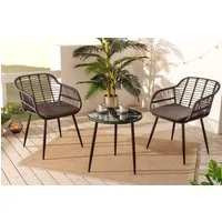 riess-ambiente Balkonset PARIS schwarz - Polyrattan, Glas, Bistro, wetterfest, In- & Outdoor, (Set, 3-tlg., Beistelltisch, 2x Stuhl), Moderne Sitzgruppe inkl. Kissen - ideal für Balkon, Terrasse & Garten