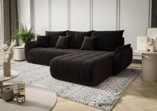 Ecksofa Schlafsofa AKITA Stoff Monolith Dunkelgrau Ottomane Rechts