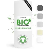 Jacobson Spannbettlaken BIO, Jersey Spannbetttuch, Bettlaken 160 g/m², 100% BIO-Baumwolle, Gummizug: rundum, GOTS zertifiziert