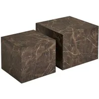 freiraum Satztisch Prague, (2-teilig) in Braun, MDF, Marmoroptik - 50x50x40cm (LxBxH)