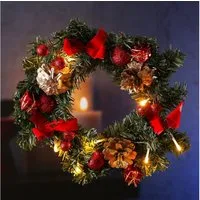 MARELIDA Dekokranz LED Tannenkranz Türkranz Weihnachtskranz D: 30cm 10 LED Innen rot gold