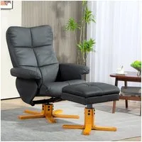 HOMCOM Relaxsessel mit Hocker und Stauraum, mit Liegefunktion (Fernsehsessel, 2-St., 360° drehbarer Sessel), Kunstleder Holzgestell Dunkelgrau 80 x 86 x 99cm