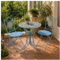 HTI-Living Garten-Essgruppe Sitzgruppe Metall Bistro Set mit Motiv Tunis für Balkon und Terrasse, (Set, 3-tlg., 1 Tisch 2 Stühle), Sitzgruppe Essgruppe Balkonset