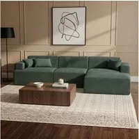 skølm Sofa Freki aus Cord, Vollschaumcouch mit Federkern und Vakuum-Kompression, Dunkelgrün, Couch 4 Sitzer inkl. Hocker und 3 Kissen, kein Aufbau erforderlich