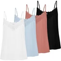 Fresh Made Trägertop Damen Spitzen Viskosetop 4er-Pack (4-tlg) Spitze an Ausschnitt, verstellbare Spaghettiträger