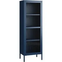 en.casa Vitrine »Säkylä« mit 1 Tür Stahl 150 x 50 x 35 cm Navyblau