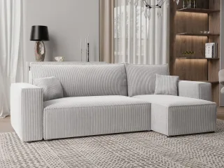 Ecksofa Schlafsofa Sofa ADARA in Stoff Poso Hellgrau Ottomane Rechts