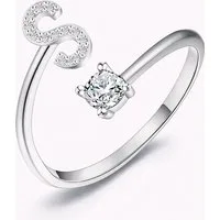 S&T Design Fingerring Buchstaben Ring Damen 14K Gold Vergoldet Silber Verstellbar Wasserfest (Goldring Geschenke für Frauen Freundin Mädchen Schmuck, 1-tlg., Buchstabenring), Damenring langlebigem Edelstahl Verstellbare Größe 50 - 60 Modeschmuck