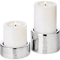 EDZARD Windlicht Luca, 2er-Set, Edelstahl, hochglanzpoliert, gehämmert, H 2,5/5 cm