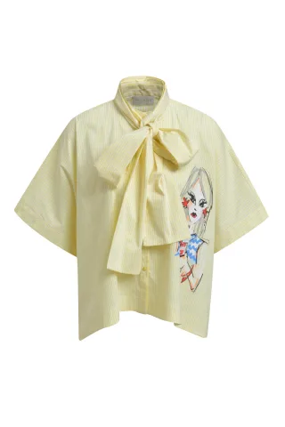 Milano Italy - oversized blouse w/ bow tie, 1/2 sleeve lemon print - Gr. - 42
