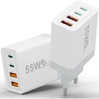 GreenHec Ladegerät USB-C iPhone mehrfach Charger Handy Stecker Adapter Netzteil Schnelllade-Gerät (0,00 mA, set, 55w Quatro Charger, iPhone 17 16 15 14 13 12 iPad, Schnell, 55w Multiport, Kabel, 2er Pack)