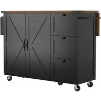 i@home Küchenwagen mit ausziehbarer Arbeitsplatte, Küchenschrank, (Speisewagen mit Holzmaserung, Bis 75 kg belastbar), mit zwei Türen und drei Schubladen