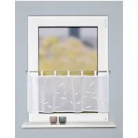HOME WOHNIDEEN Scheibengardine THAYER (1 St), Schlaufen, halbtransparent, Schlaufencafehaus, Leinenoptik, bestickt