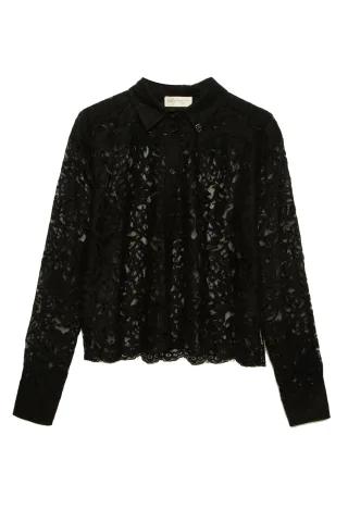bsb - Halbtransparentes Hemd mit Spitze schwarz - Gr. - XS