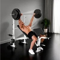 HOMCOM Hantelbank Verstellbar Multifunktionaler Trainingsbank mit Hantelablage, (Beinpresse, 1-tlg., Armauflage für Gewichtstraining), 180cm x 134cm x 136cm