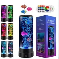 QUBEBU LED Nachtlicht LED Tischleuchte Wassersäule mit Deko Fisch, Dekoleuchte, Farbwechsel, LED fest integriert, 16 Farben und 4 Modi, Quallen Aquarium Lampe., Nachtlicht für Haus Schlafzimmer Büro Dekoration, Kinder Geschenke
