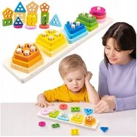kinderplay Lernspielzeug Holz-Sortierpuzzle Montessori – Lernspielzeug ab 2 Jahren – Formen & F