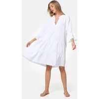 Rayshyne Sommerkleid PM39 (Leichtes Sommer Minikleid aus Musselin mit Rüschen) Musselin, Baumwolle, Rüschen, 3/4 Ärmel, Oversize