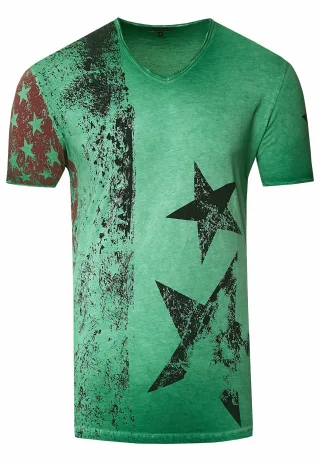USA T-Shirt Stars and Stripes V-Neck im Used-Look