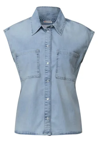 Street One - Jeansbluse im Bleached-Look blau - Gr. - 36