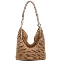 ITALYSHOP24 Schultertasche DAMEN TASCHE Boho Shopper Strohtasche Tote Bag Geflecht Häkeltasche, Textil Basttasche Strand Retro Freizeit Urlaub Sommer Beuteltasche