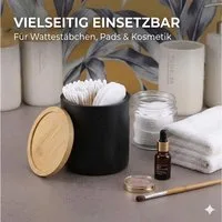 TENDANCE Wattestäbchenspender Wattedose Wattepadspender Kosmetikdose Wattebehälter Polyresin/Bambus