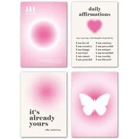 Agger Poster Aesthetic Bilder Aura Deko Poster 4er Set ohne Rahmen, Rosa Teenager, A4(21x30cm) (4 St), Pink Mädchen Decor Wandbilder Schlafzimmer Wohnzimmer Clean Ästhetik