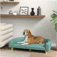 PawHut Tierbett Hundesofa, Haustiersofa Katzensofa mit Kissen, Polyester, Hundesessel mit Holzbeine, Grün, 98 x 67 x 25 cm