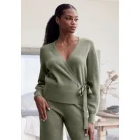LASCANA Wickelstrickjacke mit breitem Rippbündchen, Loungewear