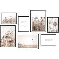 Hyggelig Home Poster Gräser - Premium Poster Set OHNE & MIT Rahmen - 7 Wandbilder beige, Pflanze (Set, 7 St), Collage Motivation, Qualitätsdruck dickes Papier