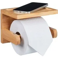 relaxdays Toilettenpapierhalter Bambus Toilettenpapierhalter mit Ablage
