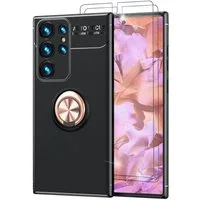 Nalia Smartphone-Hülle Samsung Galaxy S23 Ultra 17,3 cm (6,8 Zoll), Matte Ring Silikon Hülle / 2x Displayschutz / 360° Ring / Aufsteller