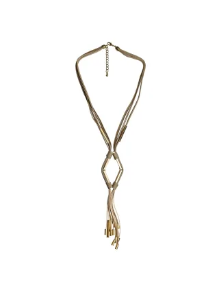 Steuer Modeschmuck Kette mehrreihig beige mit goldfarbener Zierde