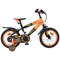 Volare Kinderfahrrad Strike 14 Zoll für Jungen – Schwarz-Orange, 2 Handbremsen, Stützräder, Geschlossener Kettenschutz, Reflektoren vorne und hinten