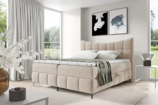 Boxspringbett Schlafzimmerbett CHARLES PREMIUM 140x200cm Stoff Aragon Creme