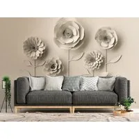 living walls Fototapete Fototapete Florale Kunst Beige – 1-teilig (3,71m x 2,80m)