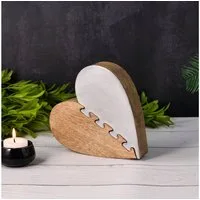 Marrakesch Orient & Mediterran Interior Dekoobjekt Dekoaufsteller Herz Amour Puzzle 1 handgefertigt aus Mangoholz 16 cm (1 St)