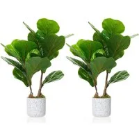 Kunstbaum Künstlich, 2er Set Geigenblatt-Feigenbaum, 40cm Kunstpflanzen im Topf, GarveeMore, Höhe 40 cm, Künstliche Ficus Lyrata, Künstliche Bäume