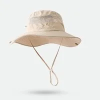 FOUORTUNATE-BEE Fischerhut Sonnenhut Fischerhut Damen und Herren Outdoor Sommer Wanderhut (mit Kinnriemen Faltbar Mesh Breite Krempe)