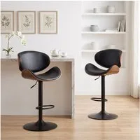 Totnz Barhocker Barstuhl 2er-Set, 360° drehbar und höhenverstellbar (2 St), PU-Leder mit Holz, Barstuhl mit Rückenlehne und Fußstütze