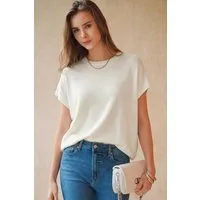 Arach&Cloz Kurzarmshirt Damen Leichter Kaschmir Pullover – Oversized Fit (1-tlg) Weich & Warm für Alltag & Freizeit