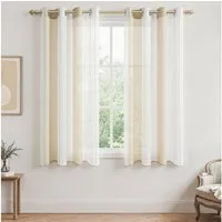 TUWENA Gardine Vorhänge mit Ösen, Streifen Voile Gardinen Halbtransparent 2er Set, Moderner Wohnstil Gardinen für Wohnzimmer Schlafzimmer Mehrere Größen