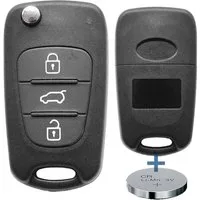 mt-key Auto Klapp Schlüssel Reparatur Gehäuse + Rohling + passende CR2032 Knopfzelle, CR2032 (3 V), für Hyundai i10 i20 i30 ix35 KIA Sportage Funk Fernbedienung