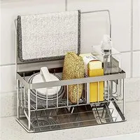 TUWENA Küchenorganizer-Set Spülbecken Organizer Schwammhalter mit Abtropfschale Handtuchhalter, Küchenspüle Edelstahl Rack Selbst Drainage für Counter